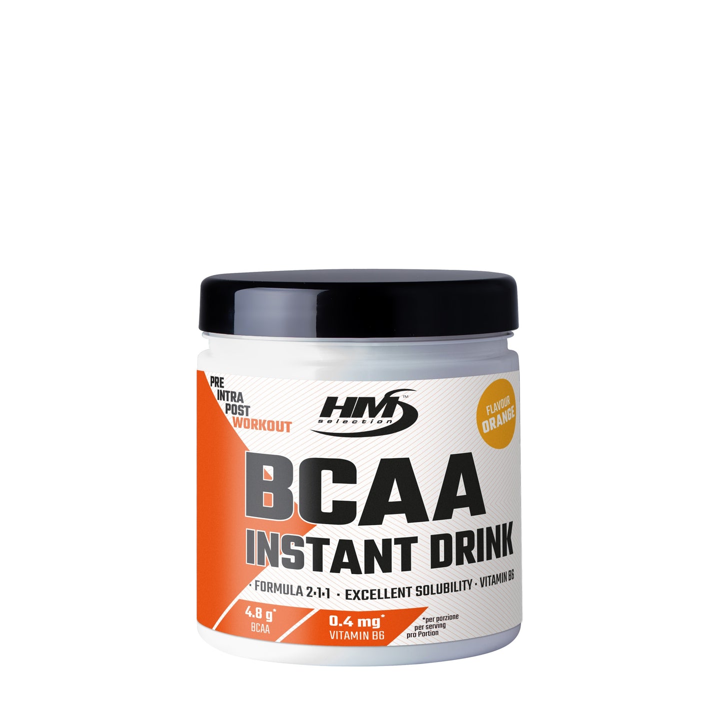 BCAA Instant Drink, Arancia, 450g - integratore alimentare di aminoacidi ramificati con vitamina B6 in polvere per bevanda istantanea
