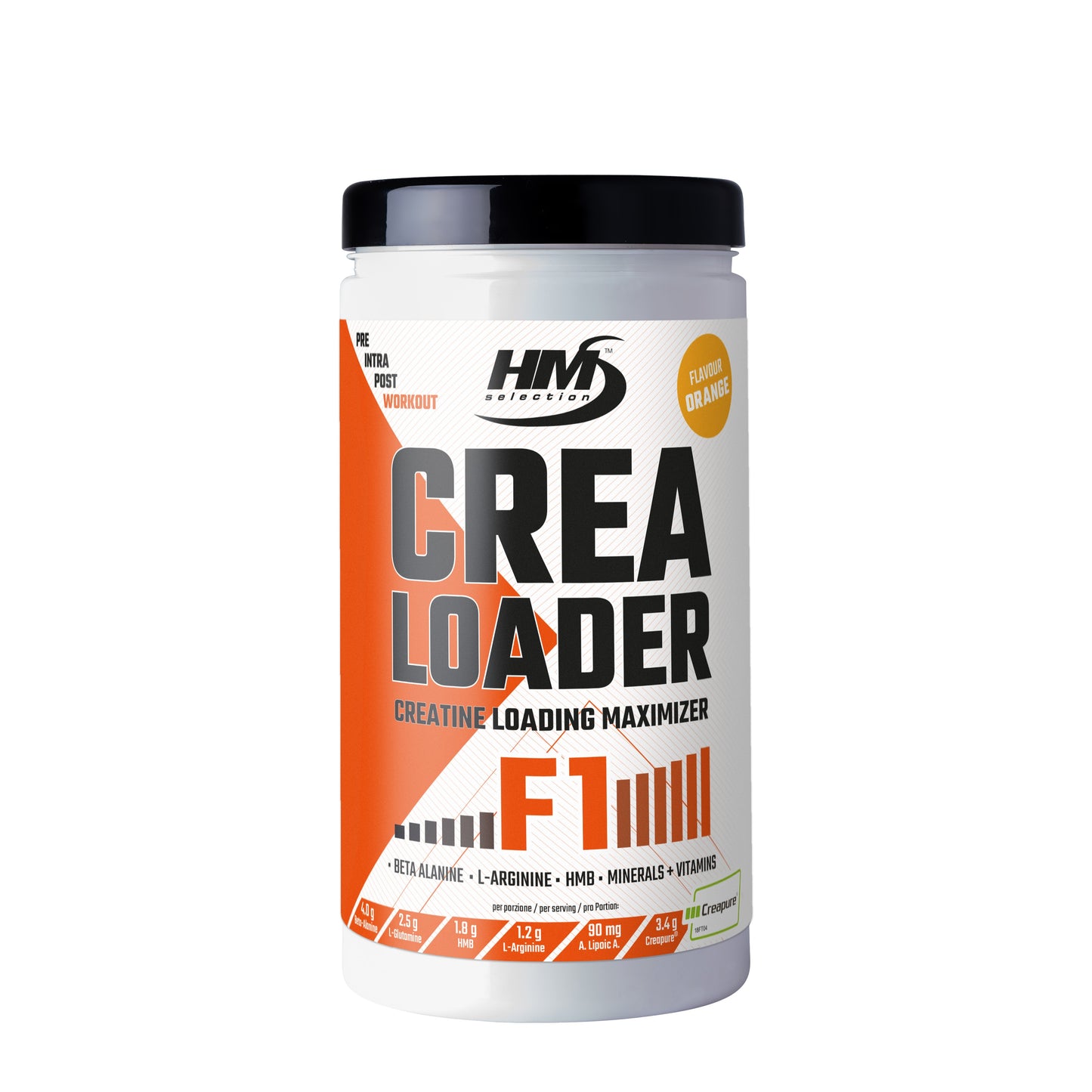 CREALOADER F1 Arancia 750g - alimento dietetico per sportivi a base di carboidrati con creatina, vitamine e minerali