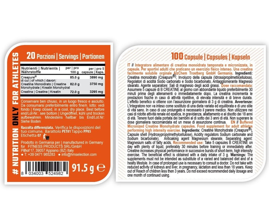 B CREATINE 100 capsule - integratore alimentare di creatina ideale per adulti che praticano un esercizio fisico intenso