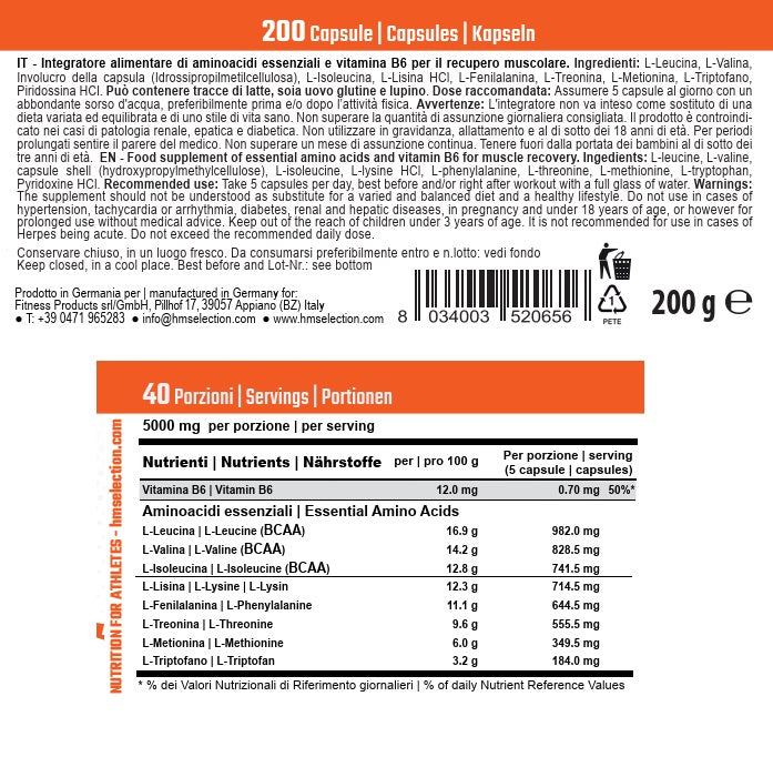 8 Essential Amino Acids 200 capsule - integratore alimentare di aminoacidi essenziali von vitamina B6