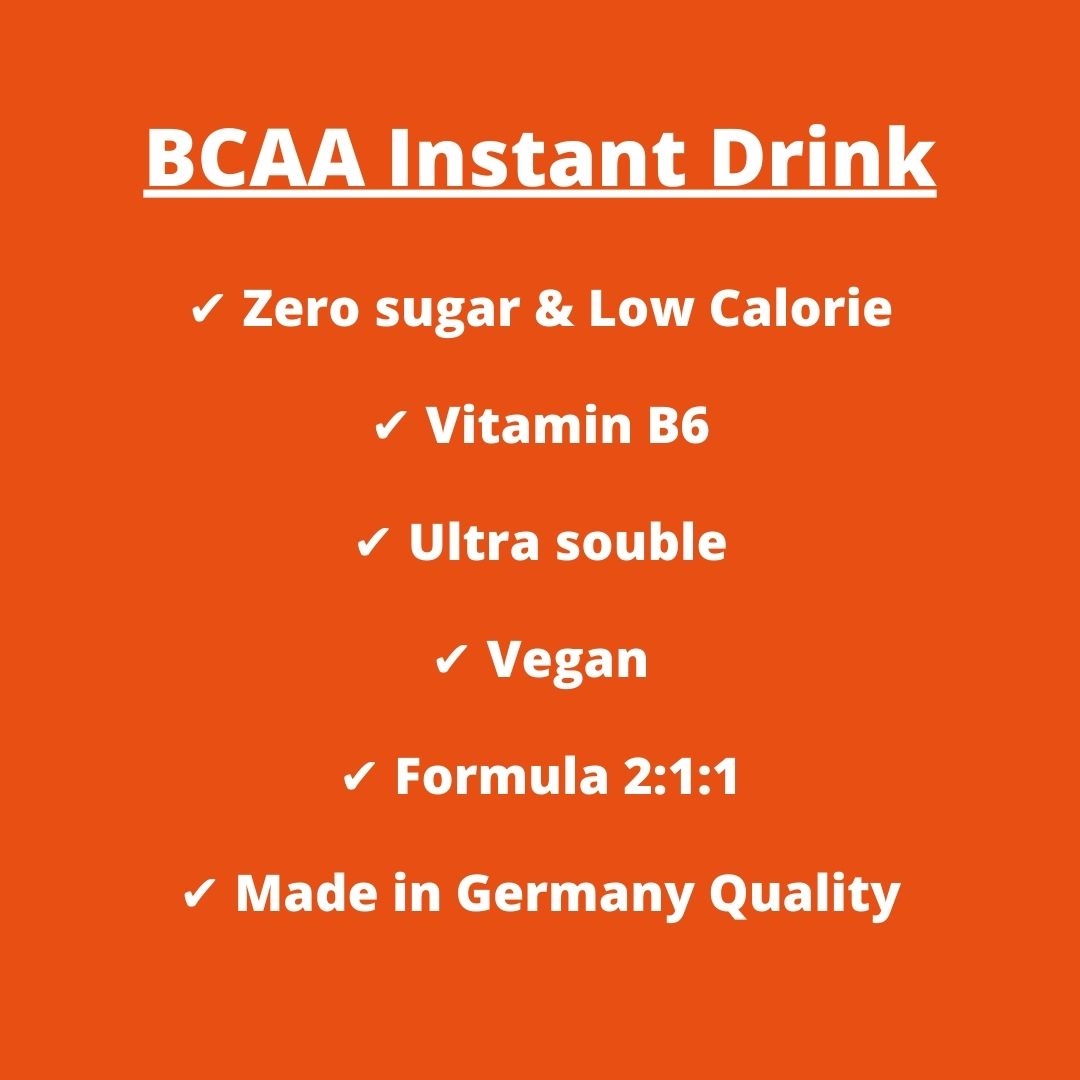 BCAA Instant Drink, Arancia, 450g - integratore alimentare di aminoacidi ramificati con vitamina B6 in polvere per bevanda istantanea