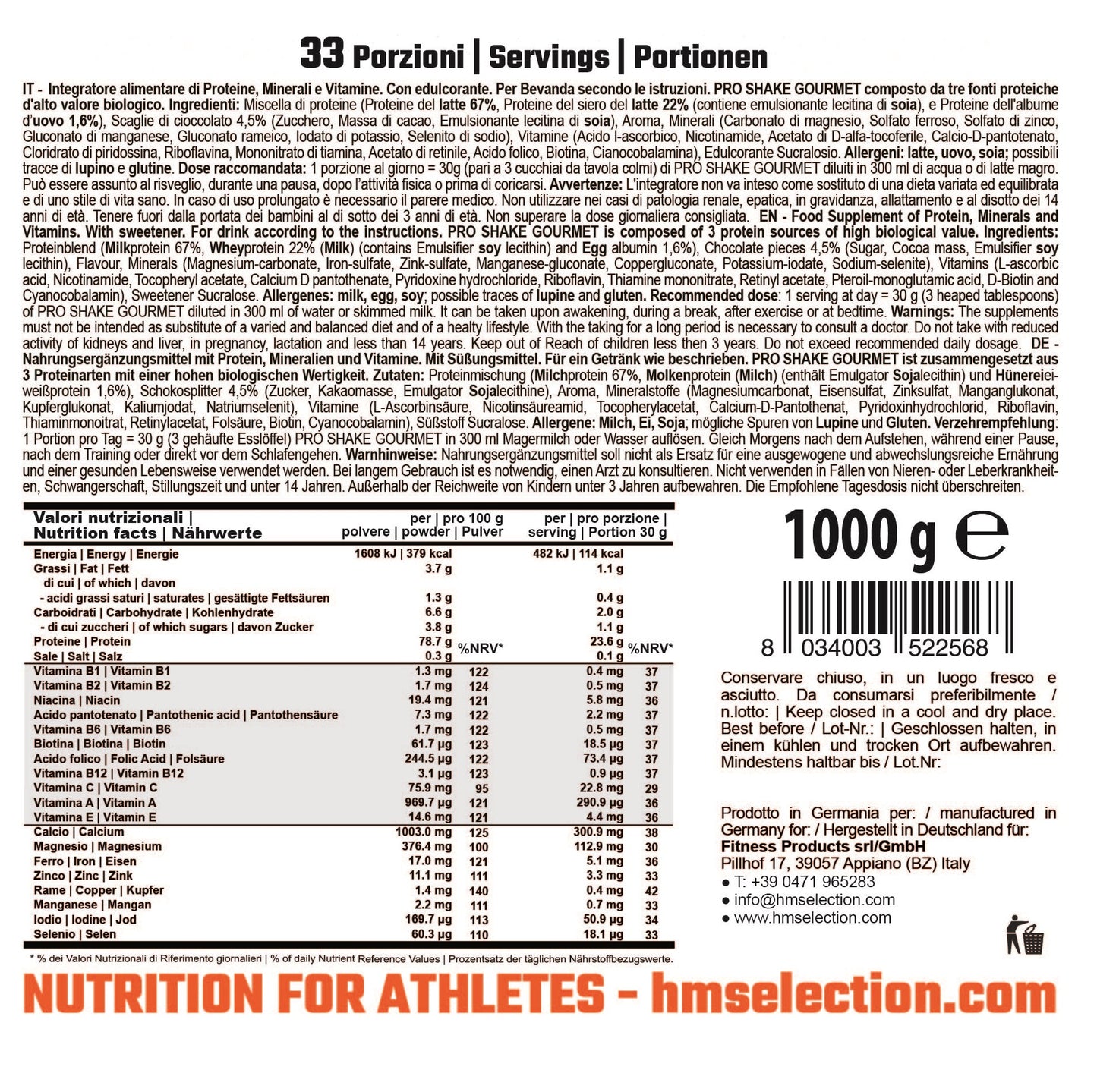 PRO SHAKE GOURMET, 1000g - multi protein complex, puro piacere con più proteine
