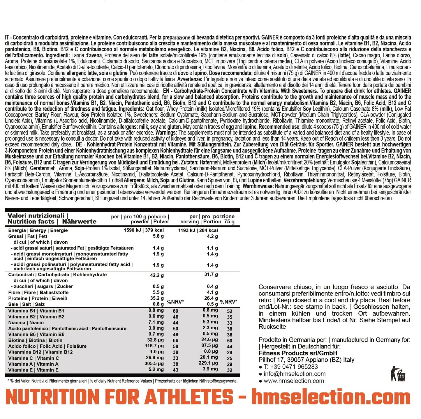 GAINER, 2400g - concentrato a base di carboidrati, proteine, vitamine e minerali