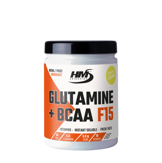 GLUTAMINE+BCAA F15, Limone  500g - Integratore alimentare di L-glutammina, aminoacidi ramificati e vitamine