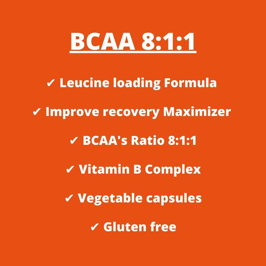 BCAA 8:1:1, 300 Kapseln - Nahrungsergänzungsmittel mit verzweigtkettigen Aminosäuren in einem Verhältnis von 8:1:1