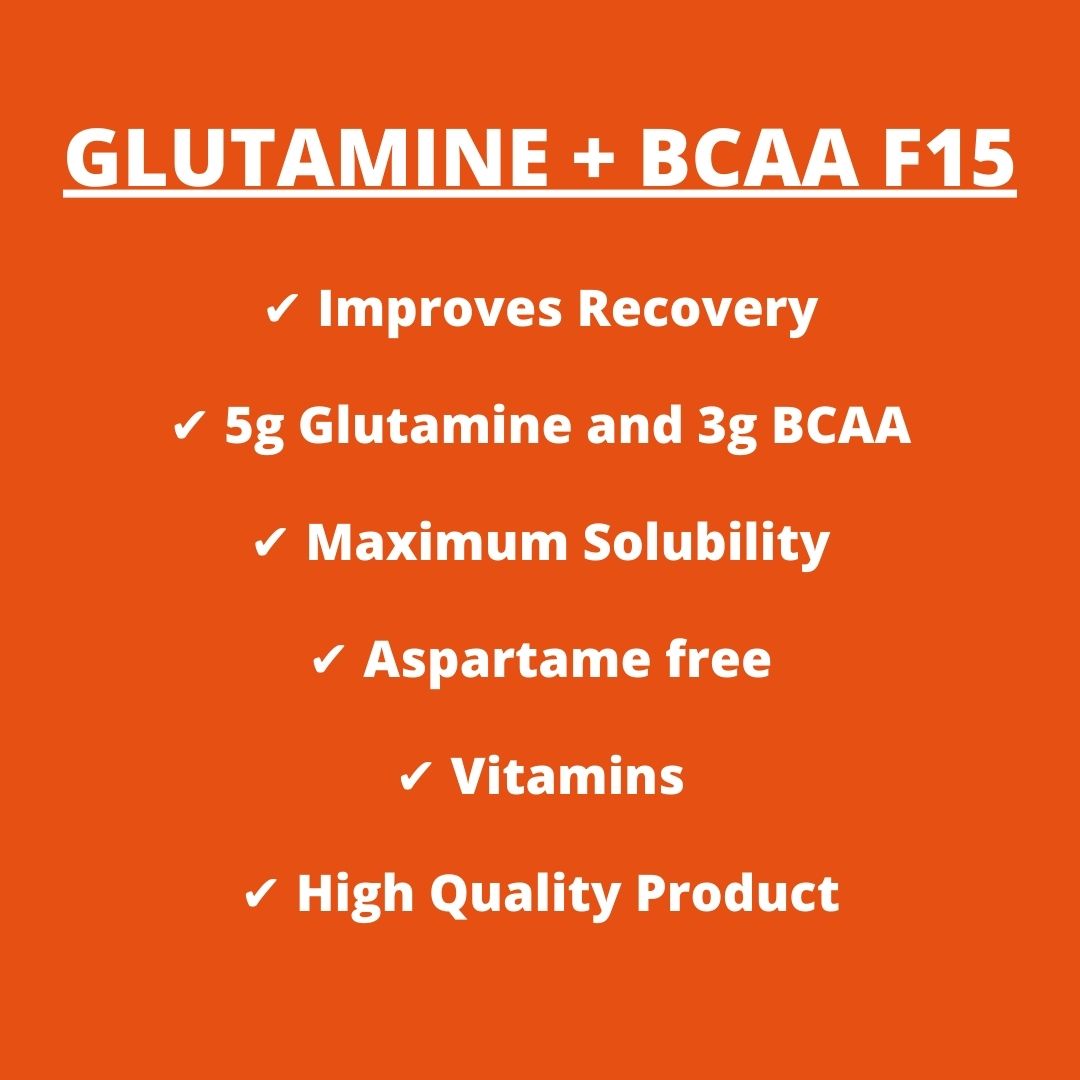 GLUTAMINE + BCAA F15, Zitrone, 500g Nahrungsergänzungsmittel von L-Glutamin, verzweigtkettigen Aminosäuren und Vitaminen