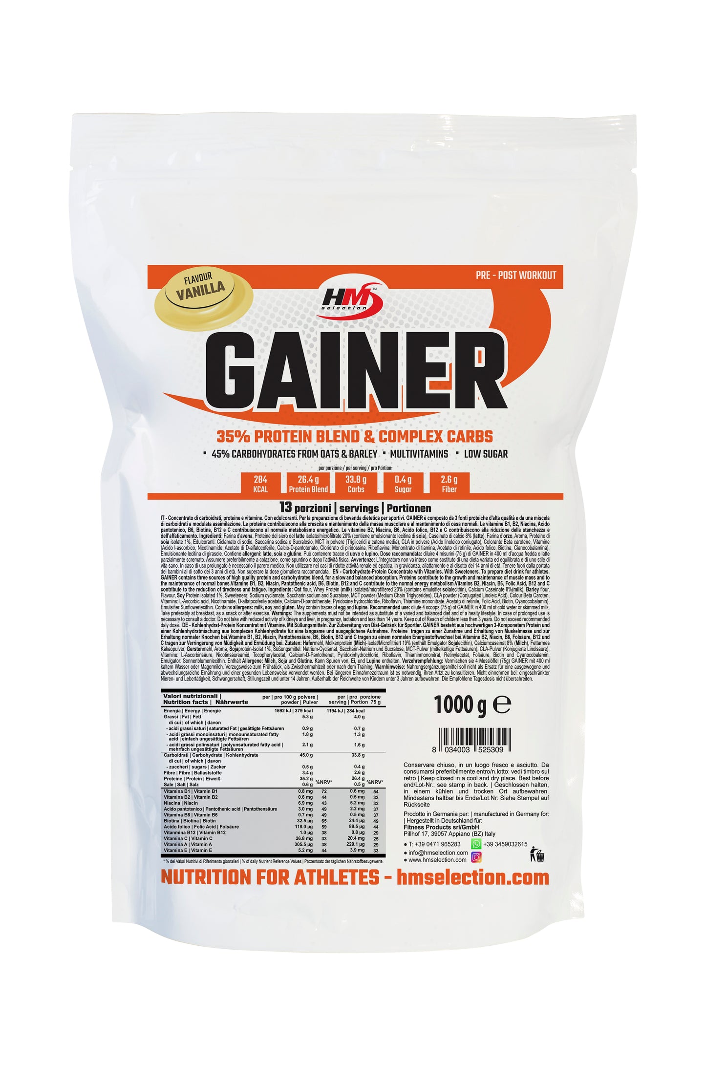 GAINER, 1000g - concentrato a base di carboidrati, proteine, vitamine e minerali